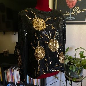 Vintage silk sequin beaded top sweater